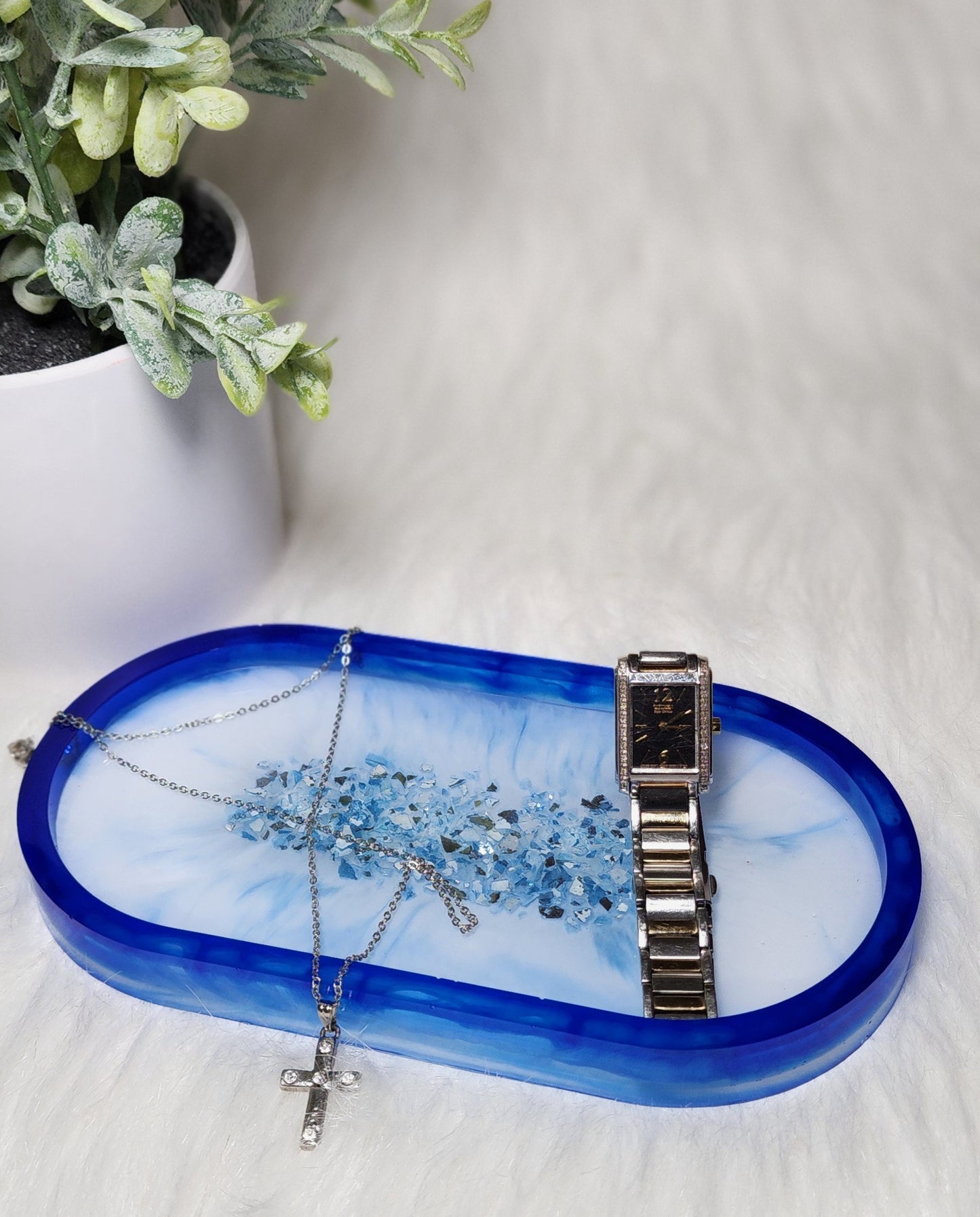 Blue with Sea Glass Jewelry Tray