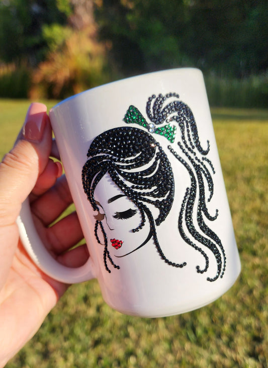 Rhinestones Ponytail Coffee Mug Girl